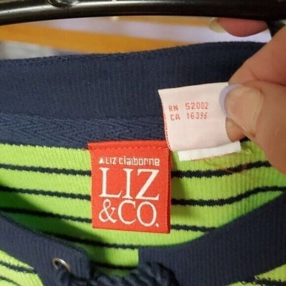 Liz Claiborne Liz & Co. Cinched V Neck Closure Striped Short Sleeve Sz. M Top - Picture 4 of 9